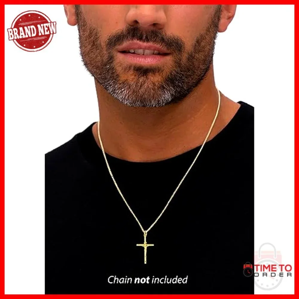 14k Gold Italian Crucifix Charm Pendant Fits 4mm Necklace